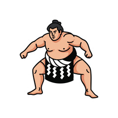 (Japanese Sumo Wrestler Illustration. A powerful Rikishi, depicted in a classic stylized pose, showcasing the deep cultural heritage and discipline of this ancient martial art.)