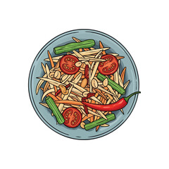 (Thai Papaya Salad Som Tum Illustration. Vibrant artwork of a traditional Southeast Asian cuisine, bursting with fresh taste and spicy zest. This delightful meal represents healthy eating.)