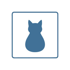 Blue Cat Silhouette Icon. A serene sapphire feline graphic centered within a bordered white square on a dark backdrop. Represents domestic animals, pet care, or animal welfare with a calming presence.