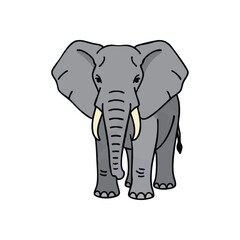 (African Elephant Cartoon Design. A charming portrayal of a majestic pachyderm. This gentle giant embodies wisdom, strength, and good fortune on a dark background.)