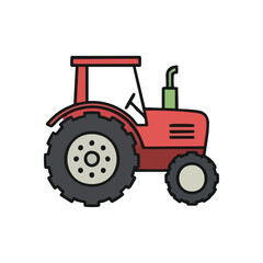 (Red Farm Tractor Illustration. Vivid crimson agricultural apparatus on a dark backdrop. Signifies rural industry, heavy duty machinery, and food production.)