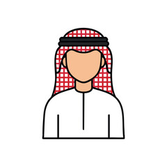 (Arab Man Traditional Attire Icon. Minimalist avatar of an Arabic male figure adorned in authentic national dress, symbolizing rich traditions and cultural pride.)