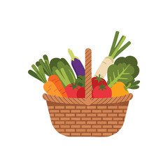 (Vibrant Produce Basket. An illustration of a rustic hamper brimming with a diverse array of garden-fresh edibles, representing natural goodness and healthy living.)