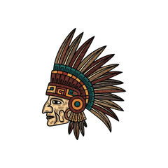 (Ornate Tribal Feathered Headwear. Vibrant artwork of an ancient indigenous profile, showcasing elaborate plumes. Represents dignity, power, and cultural tradition.)