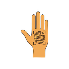 Obraz premium (Biometric Handprint Security. Graphic depicting a human palm with a unique finger pattern being scanned. Symbolizes advanced protection, personal validation, and futuristic access solutions.)