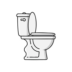 (White Bathroom Toilet Fixture Icon. A simple porcelain commode graphic, symbolizing sanitation and hygiene. This essential washroom unit features an open lid, suggesting immediate availability.)