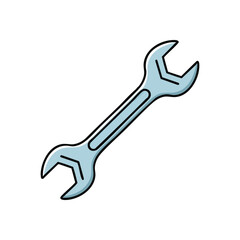 (Modern Wrench Tool Icon. A minimalist light blue spanner illustration on a dark background. It symbolizes repair, maintenance, and the fundamental aspects of engineering solutions.)