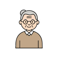 (Senior Lady Cartoon Character. Friendly illustration of an older woman with glasses. Conveys wisdom, experience, and the gentle nature of aging gracefully.)