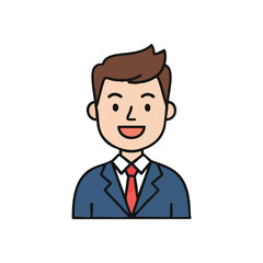 (Smiling Professional Man Icon. Cheerful business character representing a positive and approachable male figure. Ideal for profiles, presentations, and corporate designs.)