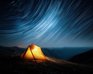 Camping Tent Under Starry Night Sky