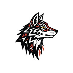(Striking Tribal Wolf Design. Dynamic feral animal portrait featuring bold geometric shapes. Represents strength, leadership, and independence.)