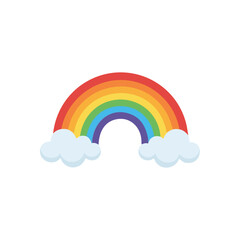 (Vibrant Rainbow Arch with Clouds. A cheerful spectrum of colors curves gracefully, anchored by soft white atmospheric forms. It symbolizes hope, diversity, and the beauty of natural phenomena.)