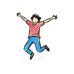 (Energetic Child Jumping Doodle Art. Dynamic artwork of an exuberant individual airborne, radiating pure delight and liberation.)
