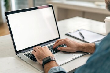 close up of a female hand holding a laptop