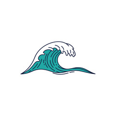 Ocean Wave Illustration Teal and White Design.