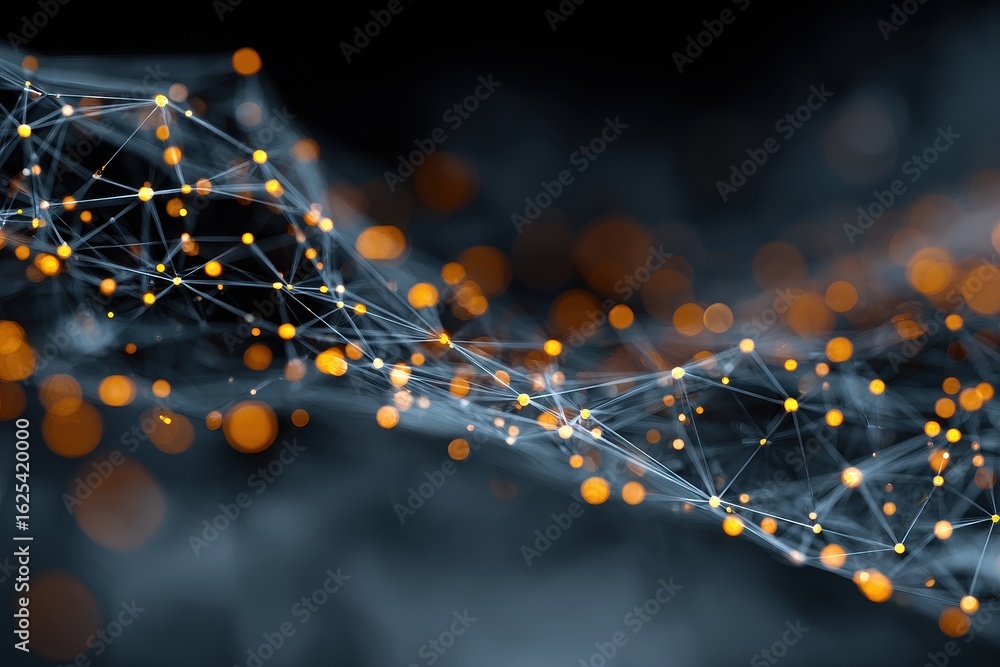 Poster abstract molecular structure with red nodes interconnected by grey lines, creating network visualiza