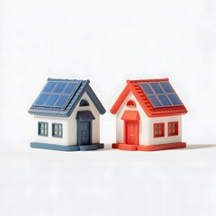 Two Toy Houses with Solar Panels, Sustainable Living and Renewable Energy Concept Depicted in an Image