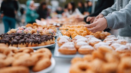 Street vendor selling festival sweets in editorial style