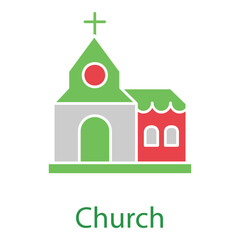 Church Icon Flat Vector Design Showing Chapel with Cross and Windows