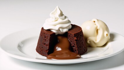 Delicious chocolate lava cake with a gooey center and ice cream