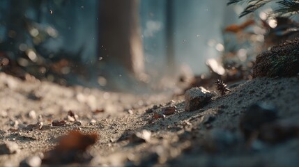 Forest Floor Path Closeup In Sunlight