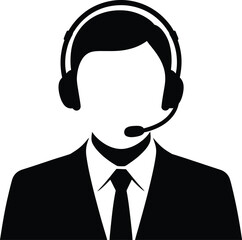 Professional male customer service representative wearing a headset and suit silhouette