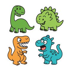 Four Friendly Dinosaurs and A Cute Cartoon Quartet
