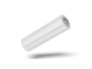 Perfectly cut-out image of white AA battery with icons and drop shadow - View #2 - Isolated background and shadow - Exclusive Mockups for Branding and Packaging Design