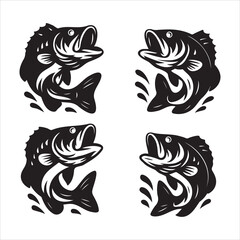 Black and White Jumping Fish Illustration