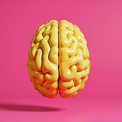 Cool Conceptual image of a bright yellow brain model on pink background for cognitive function and mental health awareness