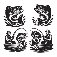 Black and White Jumping Fish Illustration