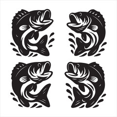 Black and White Jumping Fish Illustration