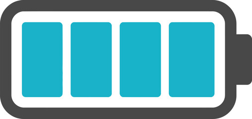 A stylized graphic depicting a battery with four filled charge segments.
