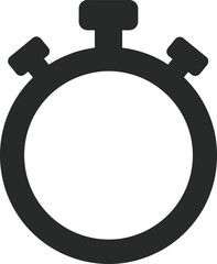 Simple black silhouette of a stopwatch, highlighting the circular shape and two handles.