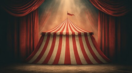 Vintage Circus Tent with Red Stripes and Curtains