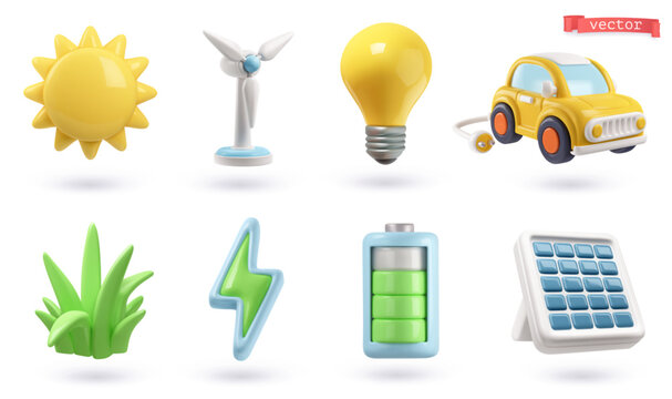 Energy 3d cartoon icon set
