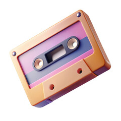 Fototapeta premium 3d retro cassette tape with pink and purple hues isolated on transparent background