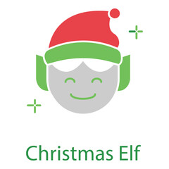 Happy Christmas Elf Vector Icon in Festive Clothes and Holiday Spirit