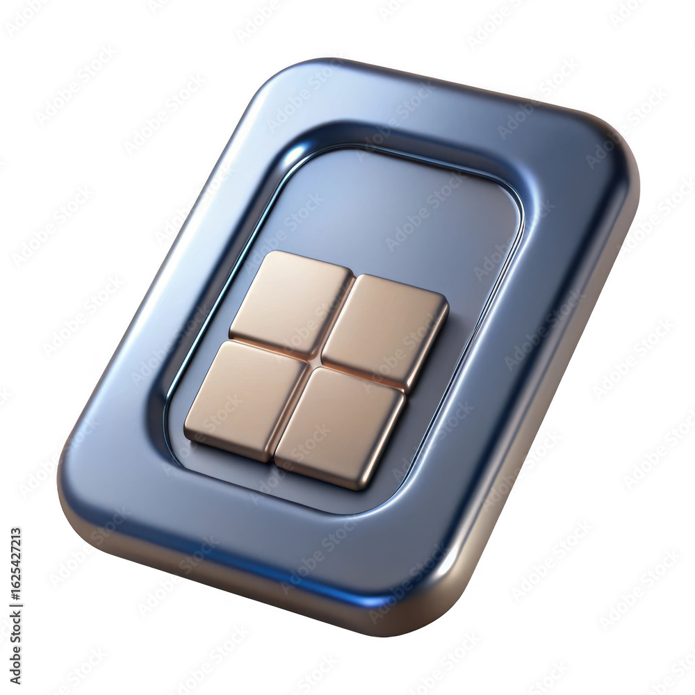 Poster 3d metallic tablet with square buttons isolated on transparent background