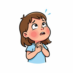 Cartoon Illustration of a Worried Young Girl with a Sore Throat