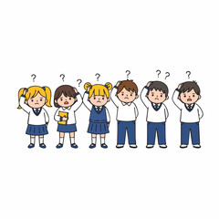 Cute Handdrawn School Children Confused Question Mark Icon Illustration