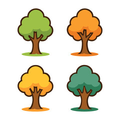 set of oak trees vector illustration isolated in white background