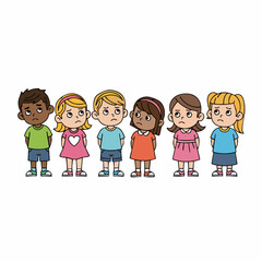 Cartoon Hand Drawn Group of Unhappy Diverse Children Illustration