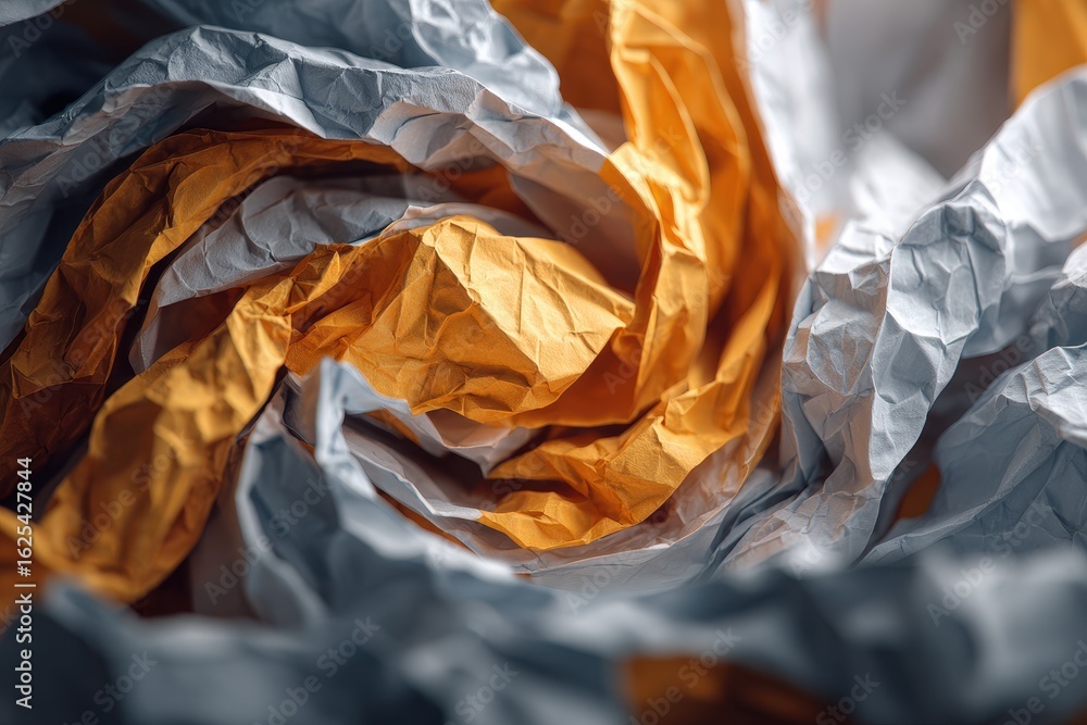 Poster crumpled brown paper creates a textured frame with lighter paper in the center, perfect for backgrou