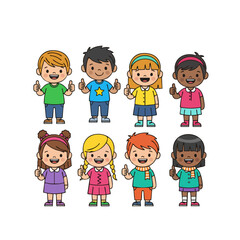 Flat Style Diversity Kids Group Illustration with Thumbs Up Gesture