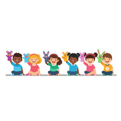Cheerful Flat Illustration Children Playing with Puppet Doll Character