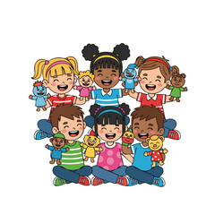 Cartoon Handdrawn Diverse Children Enjoying Puppet Show Illustration
