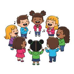 Cute Cartoon Ring of Children Playing Together in Circle Illustration