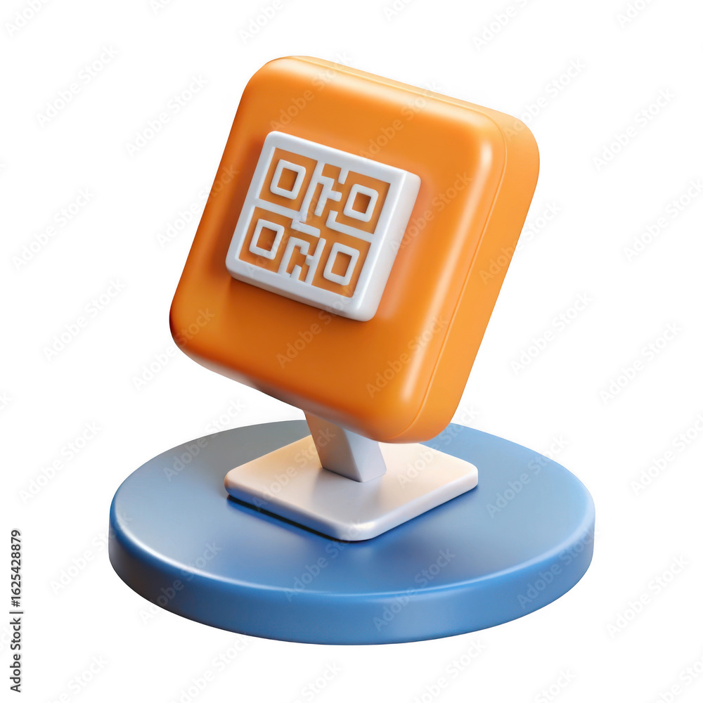 Poster 3d qr code scanner display stand isolated on transparent background