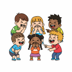 Cartoon Colorful Group of Children Laughing Together Illustration Character
